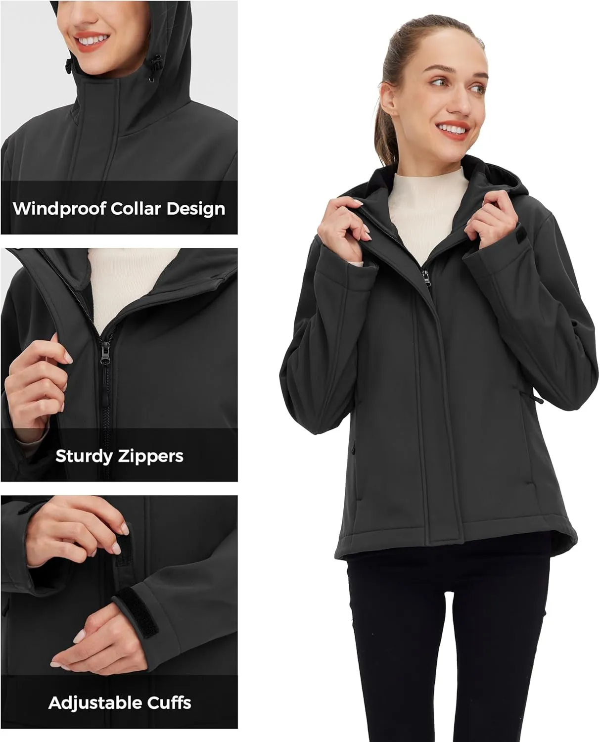 wantdo Women's Fleece Lined Jacket Softshell Jacket Lightweight Insulated Jacket