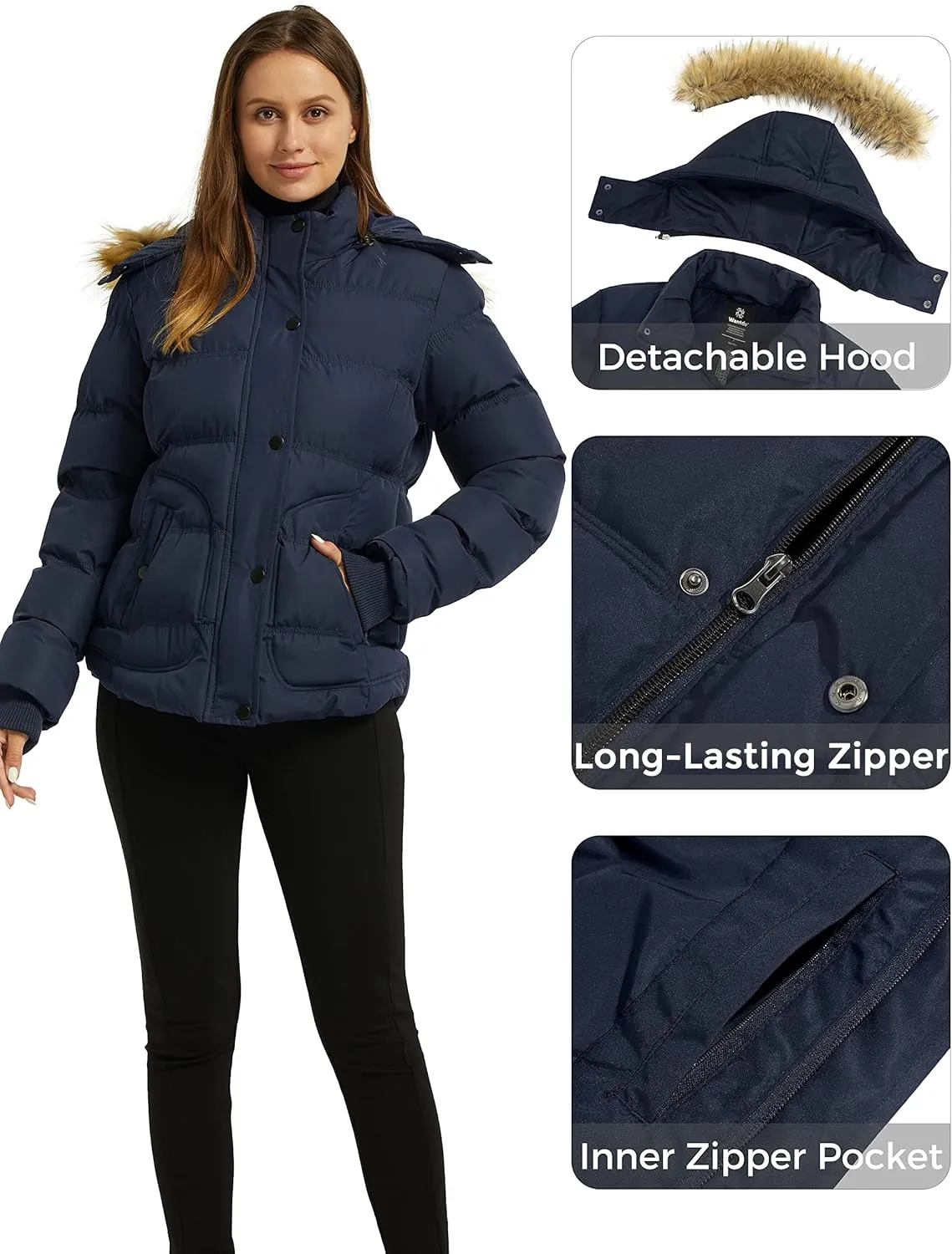 wantdo Women's Hooded Winter Coat Thicken Quilted Puffer Jacket Warm Parka