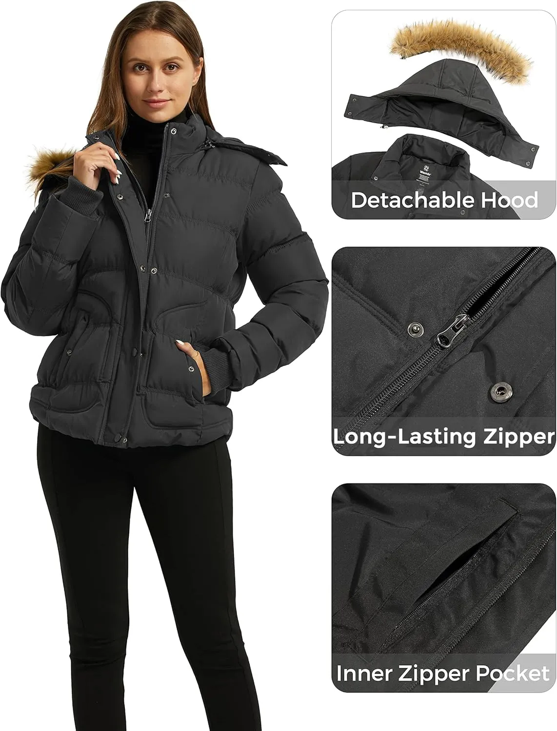 wantdo Women's Hooded Winter Coat Thicken Quilted Puffer Jacket Warm Parka