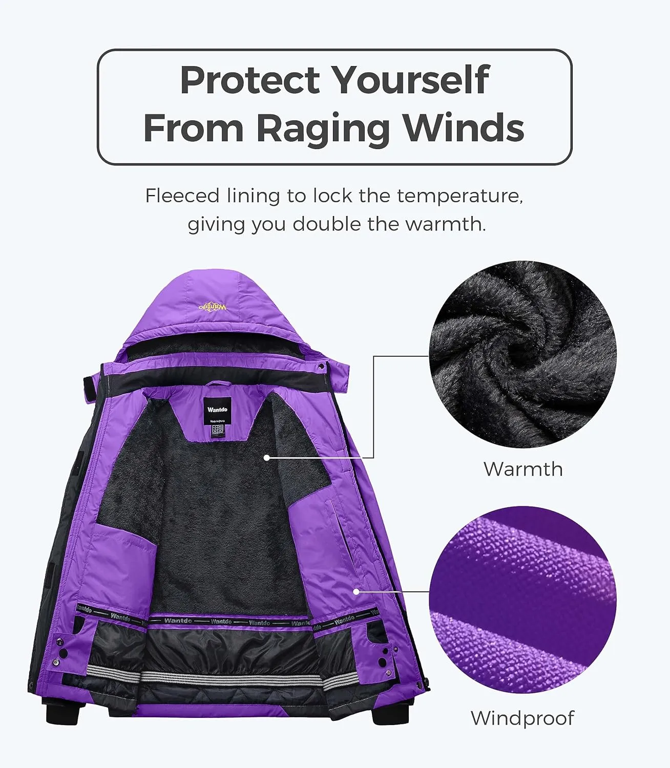 wantdo Women's Mountain Waterproof Ski Jacket Windproof Rain Jacket Winter Warm Hooded Coat