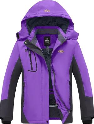 wantdo Women's Mountain Waterproof Ski Jacket Windproof Rain Jacket Winter Warm Hooded Coat