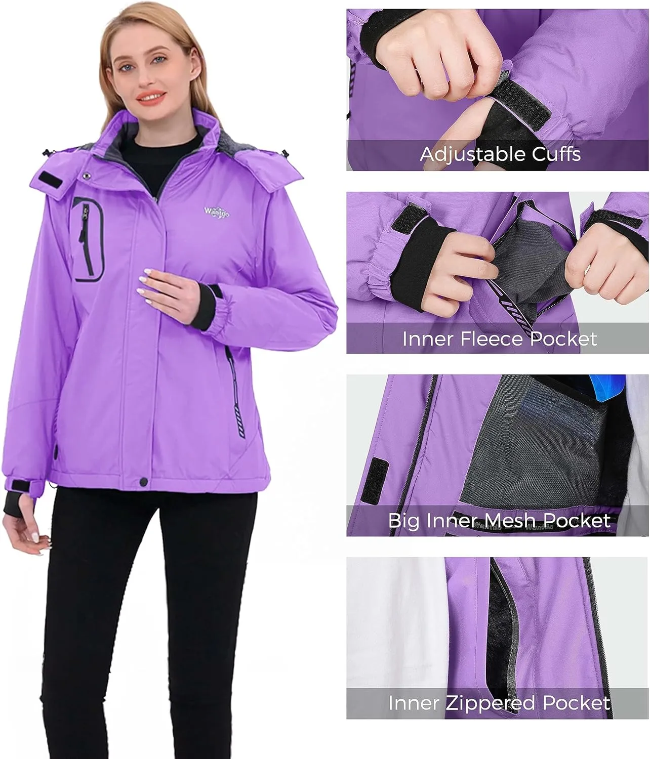 wantdo Women's Mountain Waterproof Ski Jacket Windproof Rain Jacket Winter Warm Hooded Coat