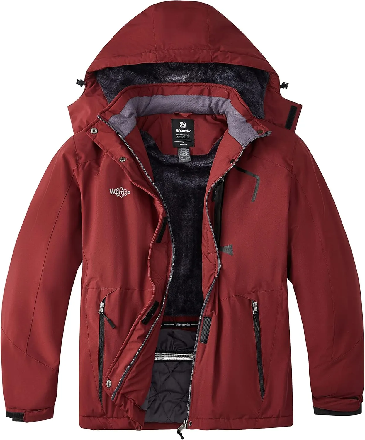 wantdo Women's Plus Size Waterproof Ski Jacket Winter Windproof Snow Mountain Warm Hooded Coat