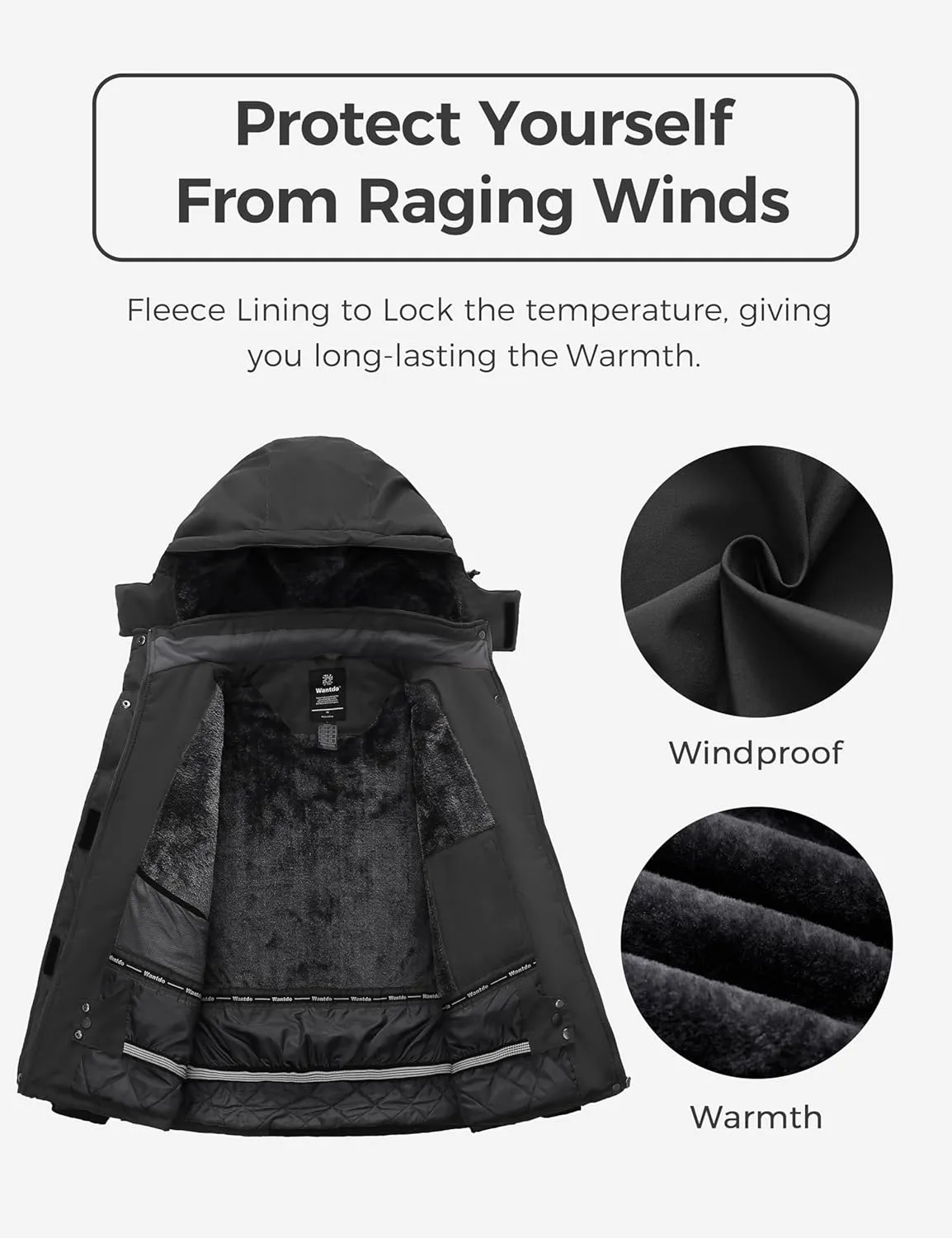 wantdo Women's Plus Size Waterproof Ski Jacket Winter Windproof Snow Mountain Warm Hooded Coat