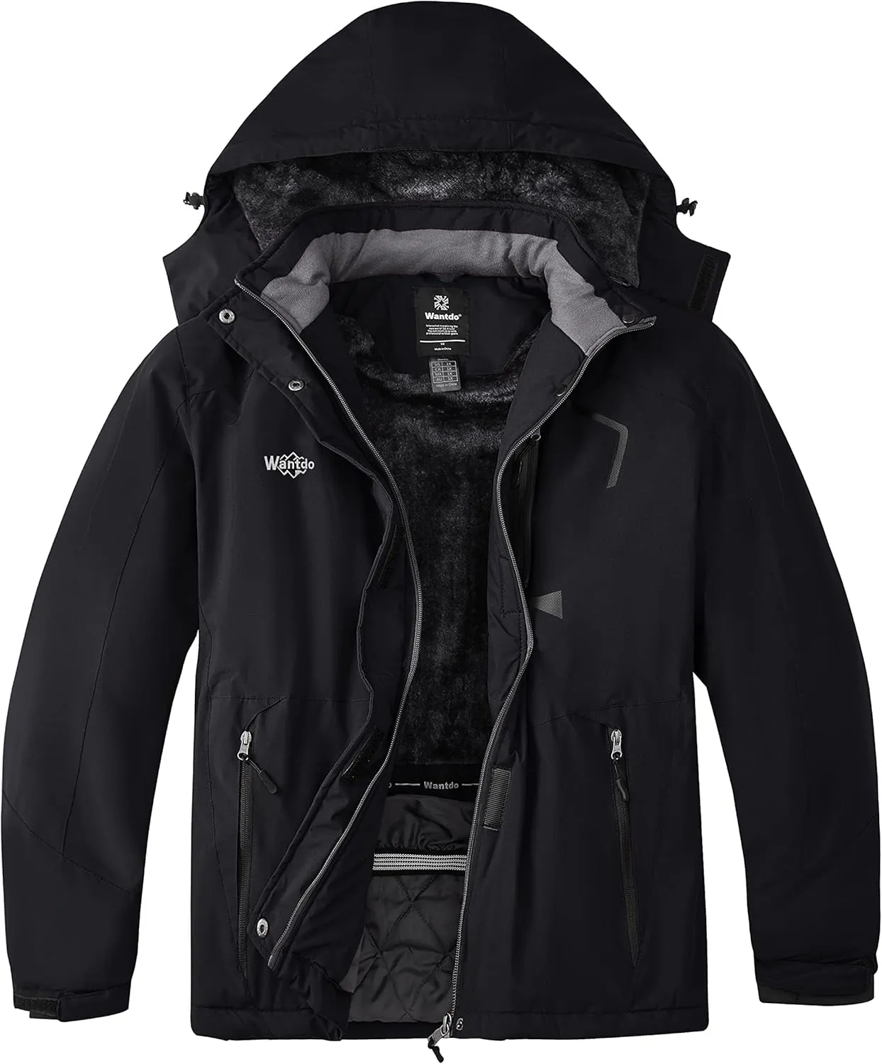 wantdo Women's Plus Size Waterproof Ski Jacket Winter Windproof Snow Mountain Warm Hooded Coat