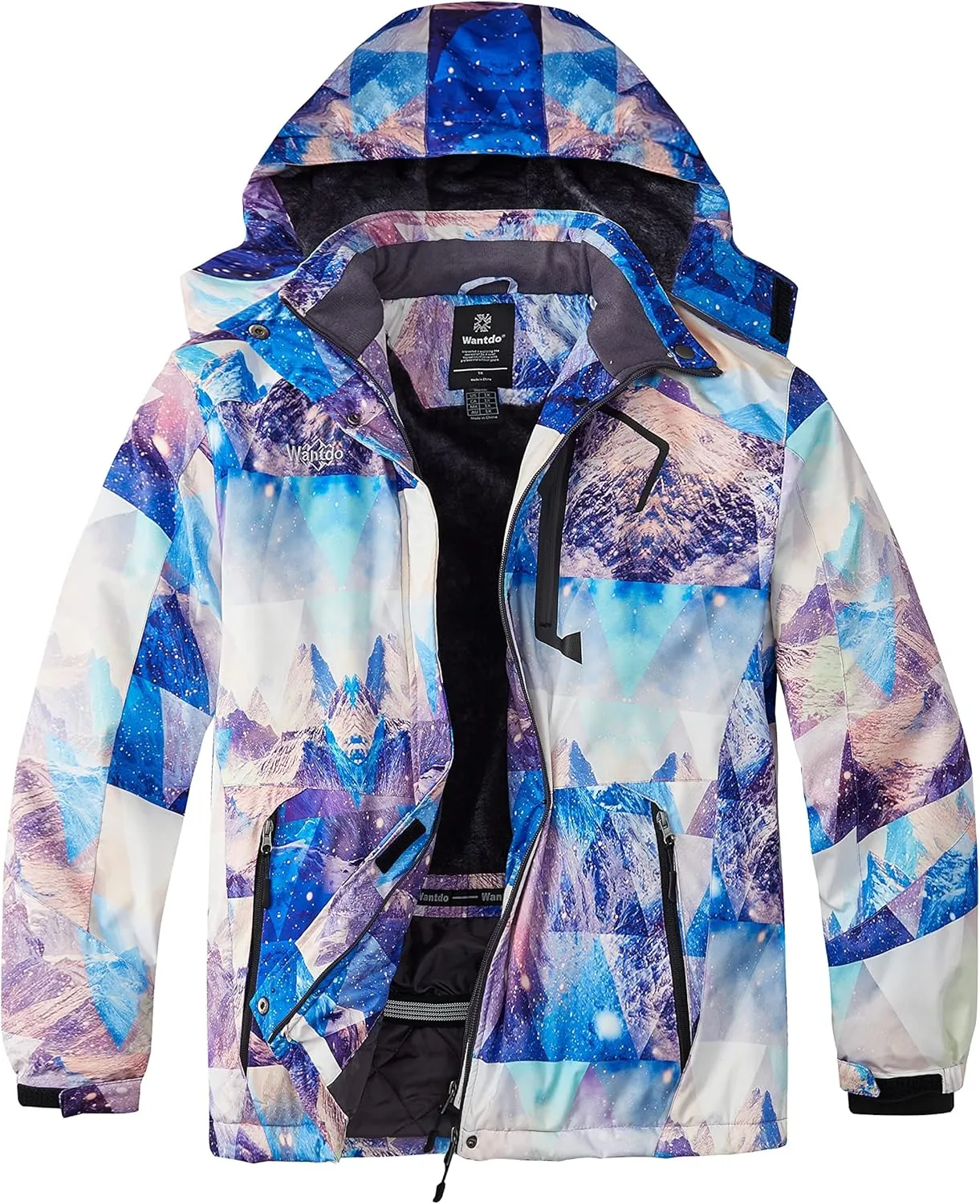 wantdo Women's Plus Size Waterproof Ski Jacket Winter Windproof Snow Mountain Warm Hooded Coat