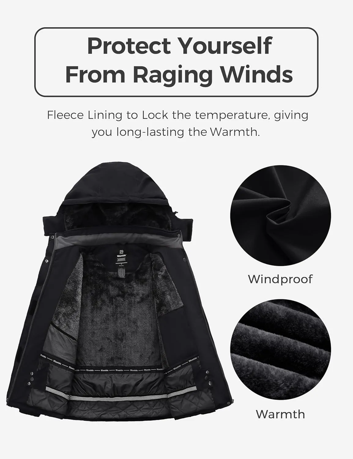 wantdo Women's Plus Size Waterproof Ski Jacket Winter Windproof Snow Mountain Warm Hooded Coat