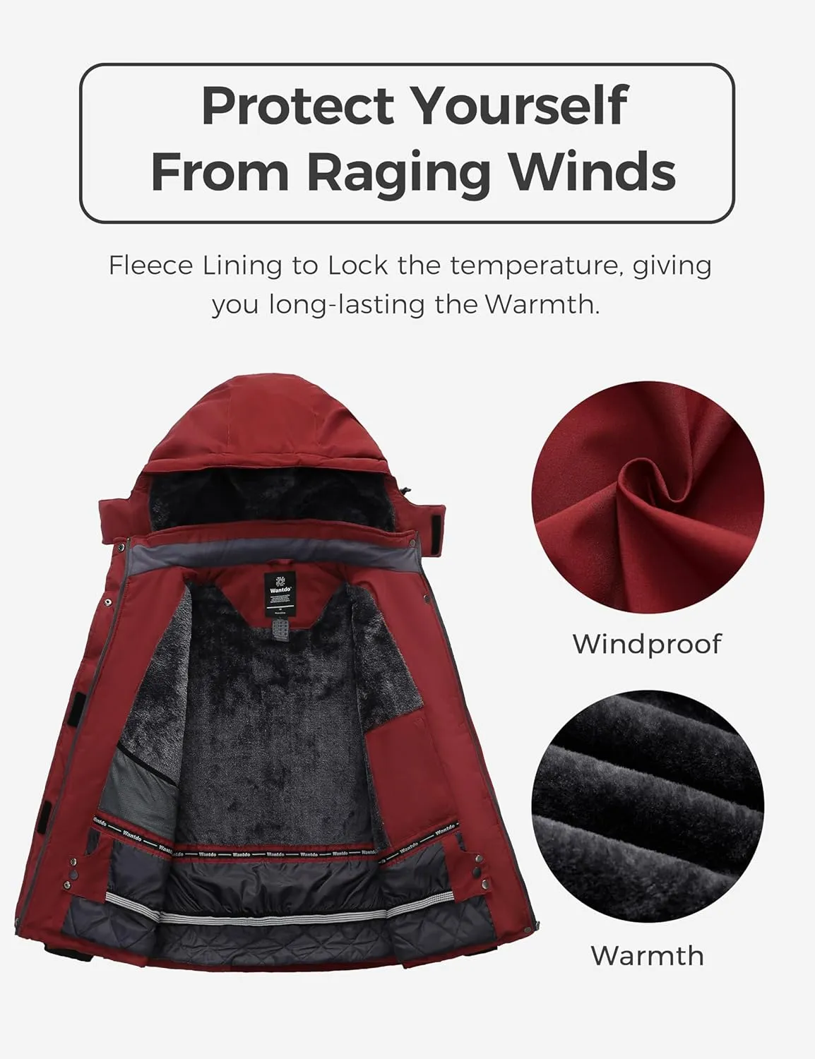 wantdo Women's Plus Size Waterproof Ski Jacket Winter Windproof Snow Mountain Warm Hooded Coat
