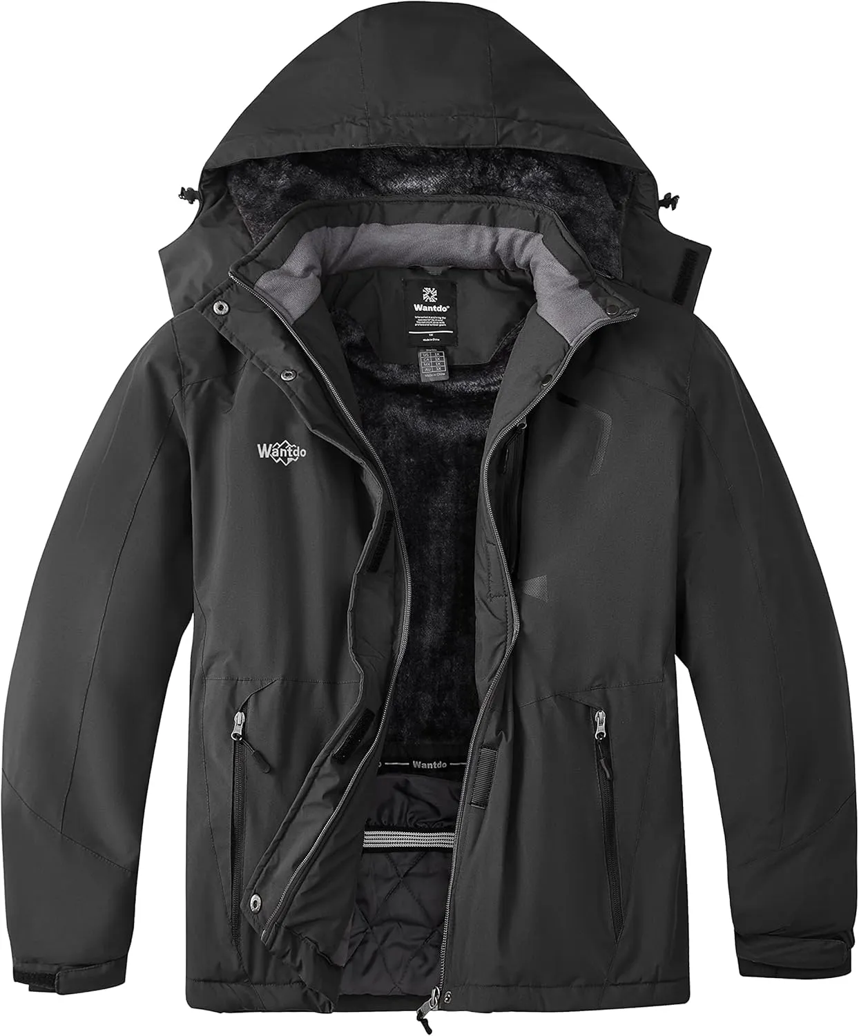 wantdo Women's Plus Size Waterproof Ski Jacket Winter Windproof Snow Mountain Warm Hooded Coat