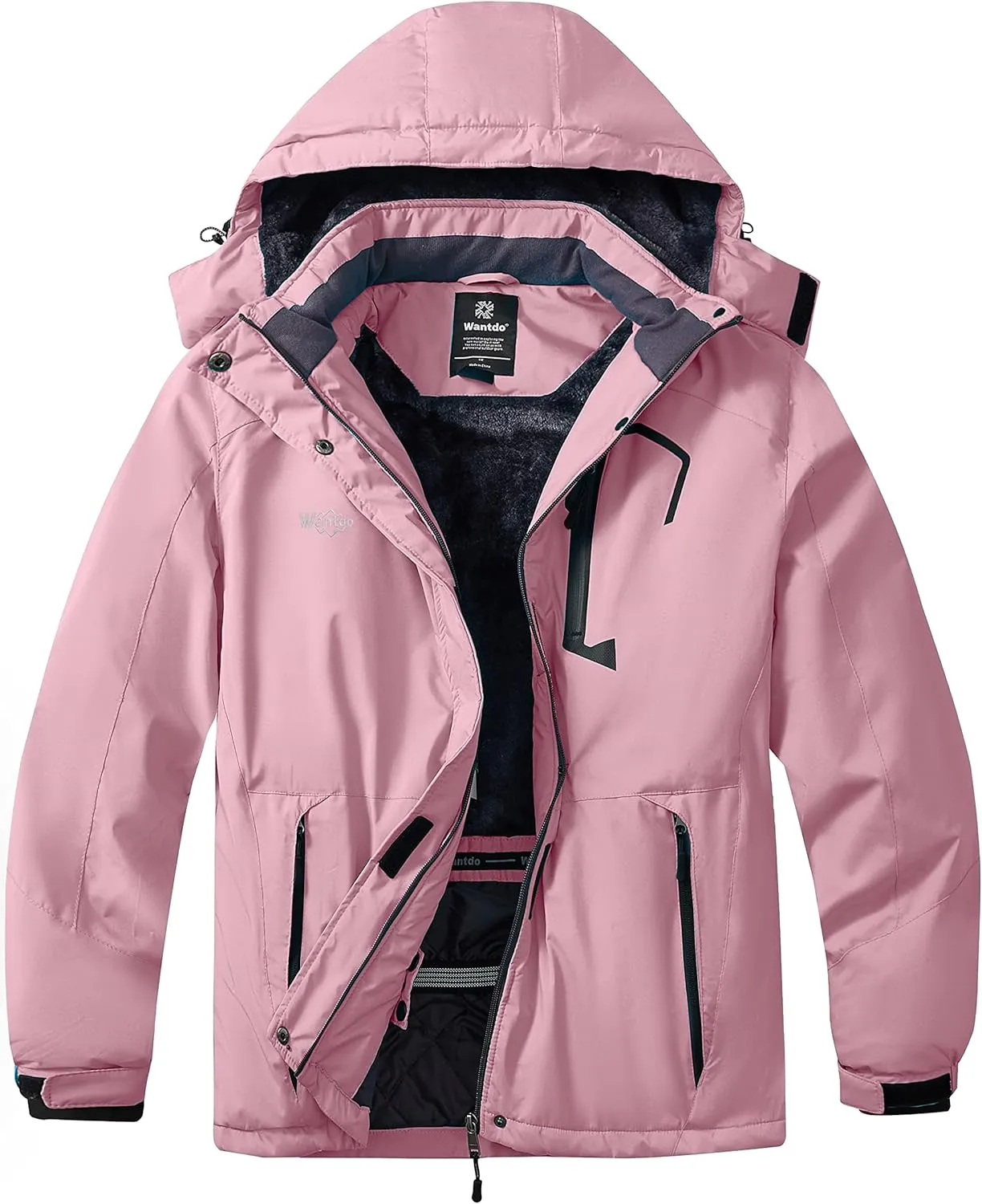 wantdo Women's Plus Size Waterproof Ski Jacket Winter Windproof Snow Mountain Warm Hooded Coat