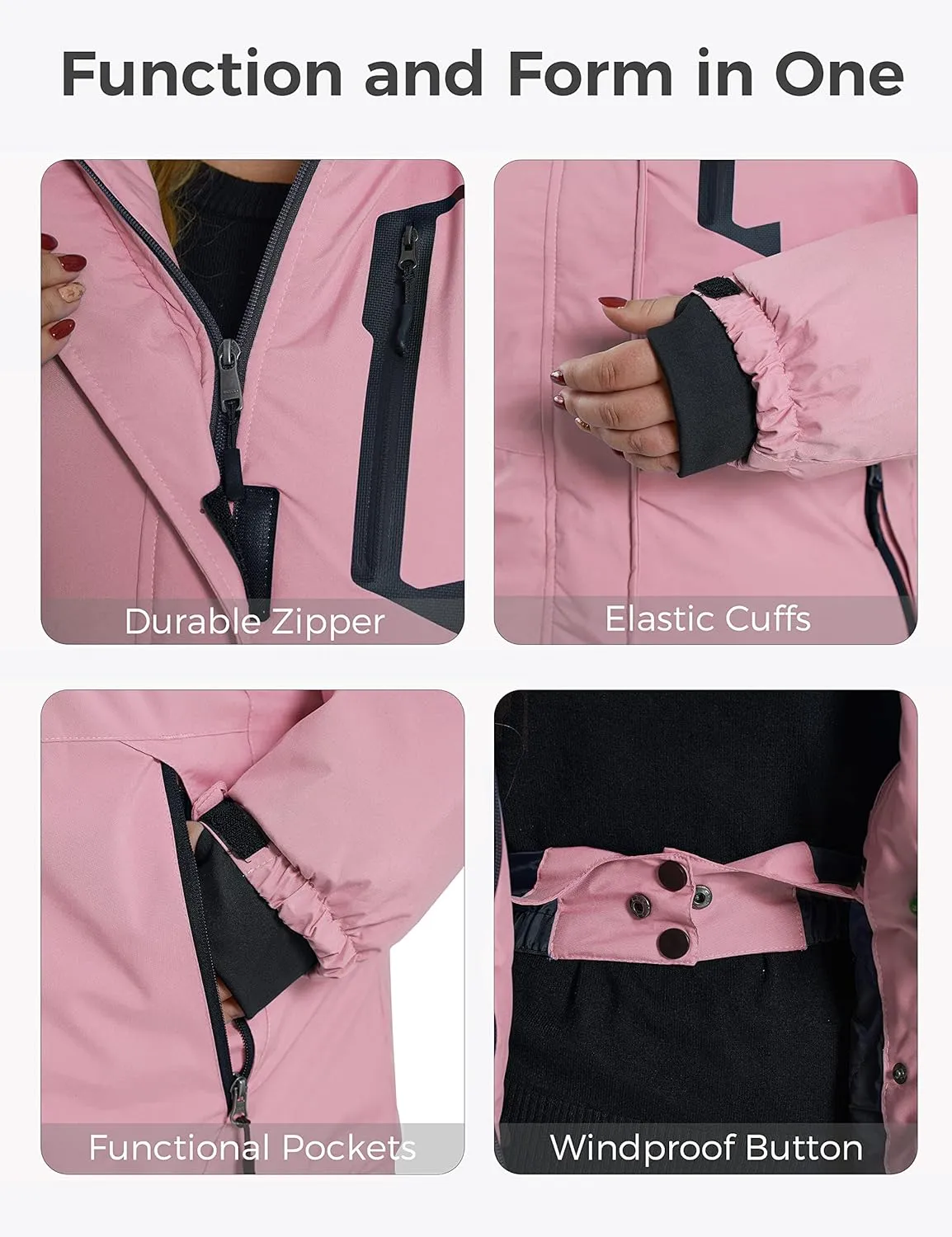 wantdo Women's Plus Size Waterproof Ski Jacket Winter Windproof Snow Mountain Warm Hooded Coat