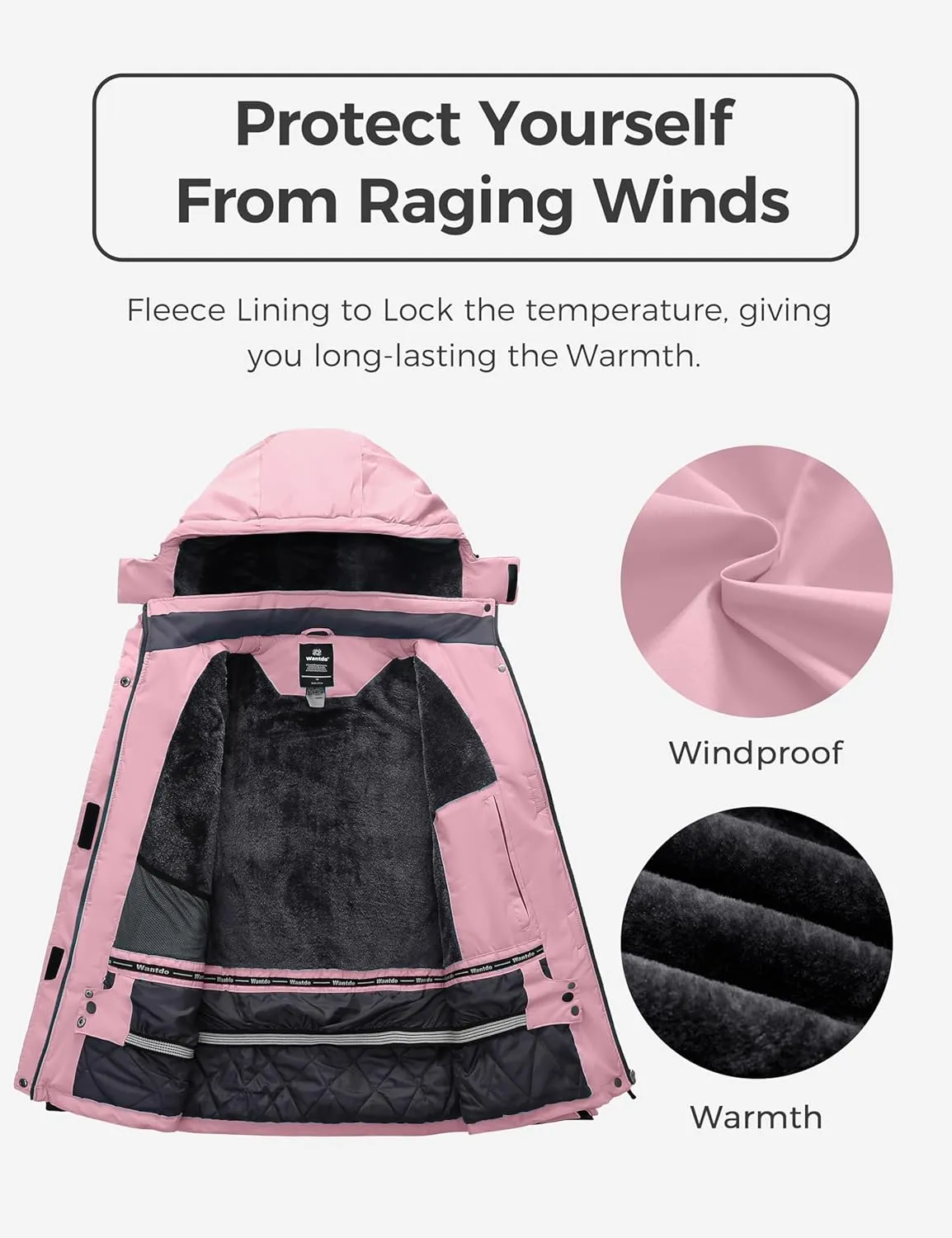 wantdo Women's Plus Size Waterproof Ski Jacket Winter Windproof Snow Mountain Warm Hooded Coat