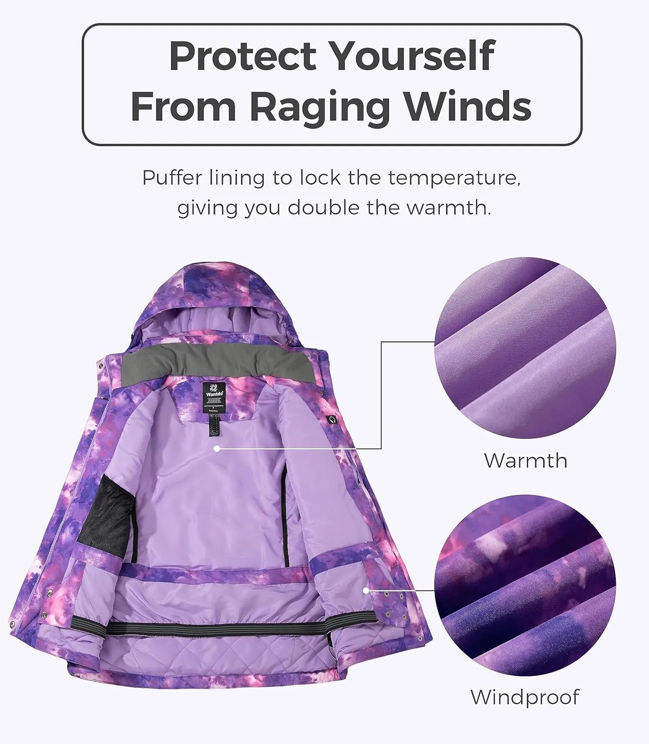 Wantdo Women's Waterproof Ski Jacket Colorful Printed Fully Taped Seams Rain Coat Warm Winter Parka