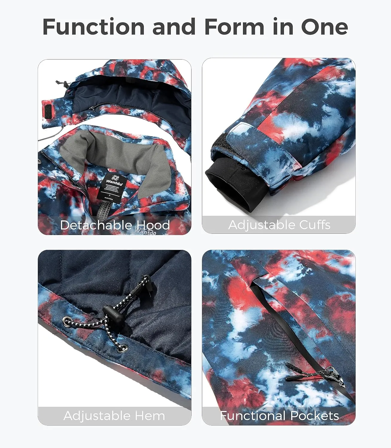 Wantdo Women's Waterproof Ski Jacket Colorful Printed Fully Taped Seams Rain Coat Warm Winter Parka