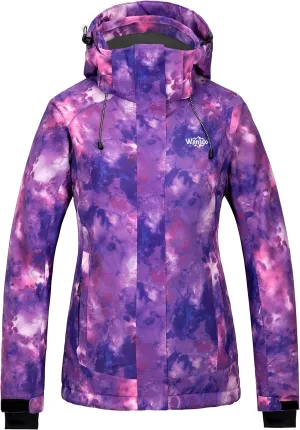 Wantdo Women's Waterproof Ski Jacket Colorful Printed Fully Taped Seams Rain Coat Warm Winter Parka
