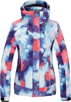Wantdo Women's Waterproof Ski Jacket Colorful Printed Fully Taped Seams Rain Coat Warm Winter Parka