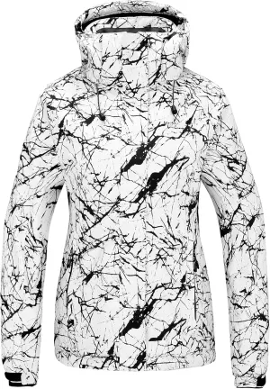 Wantdo Women's Waterproof Ski Jacket Colorful Printed Fully Taped Seams Rain Coat Warm Winter Parka