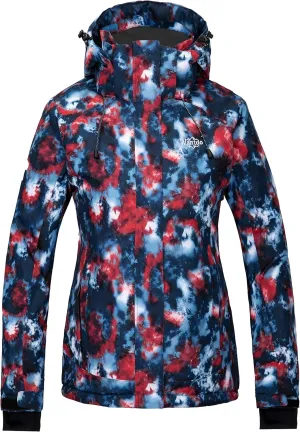 Wantdo Women's Waterproof Ski Jacket Colorful Printed Fully Taped Seams Rain Coat Warm Winter Parka