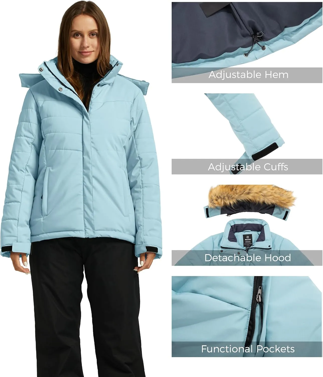 wantdo Women's Waterproof Ski Jacket Hooded Snow Coat Mountain Winter Parka Snowboarding Jackets