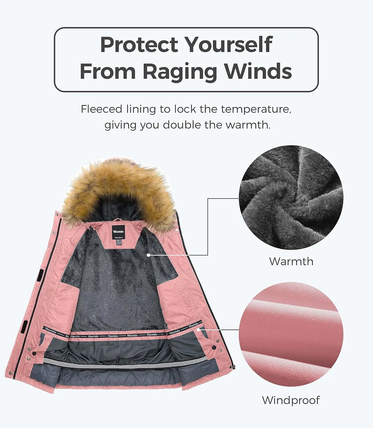 wantdo Women's Waterproof Ski Jacket Hooded Winter Snow Coat Mountain Snowboarding Jackets Insulated Fleece Parka