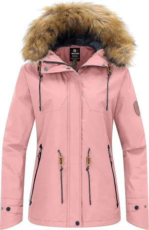 wantdo Women's Waterproof Ski Jacket Hooded Winter Snow Coat Mountain Snowboarding Jackets Insulated Fleece Parka