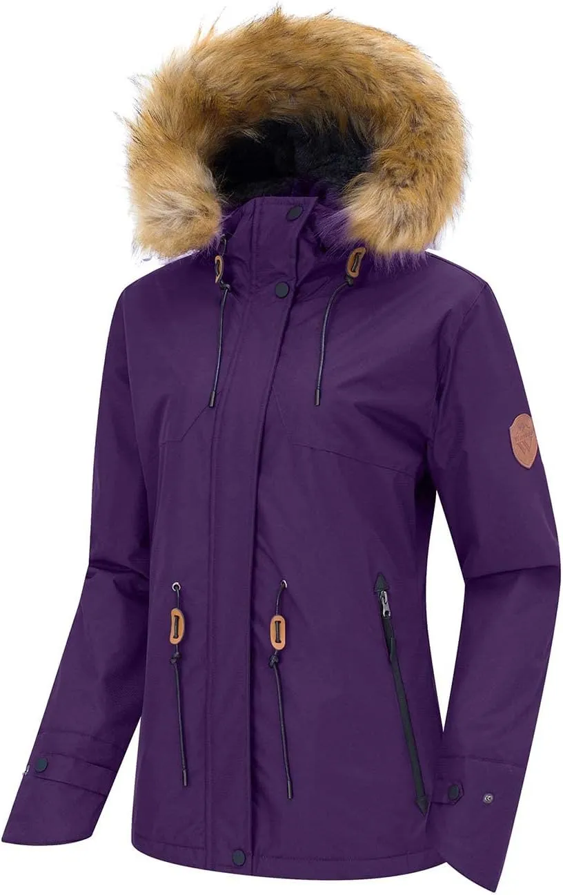 wantdo Women's Waterproof Ski Jacket Hooded Winter Snow Coat Mountain Snowboarding Jackets Insulated Fleece Parka