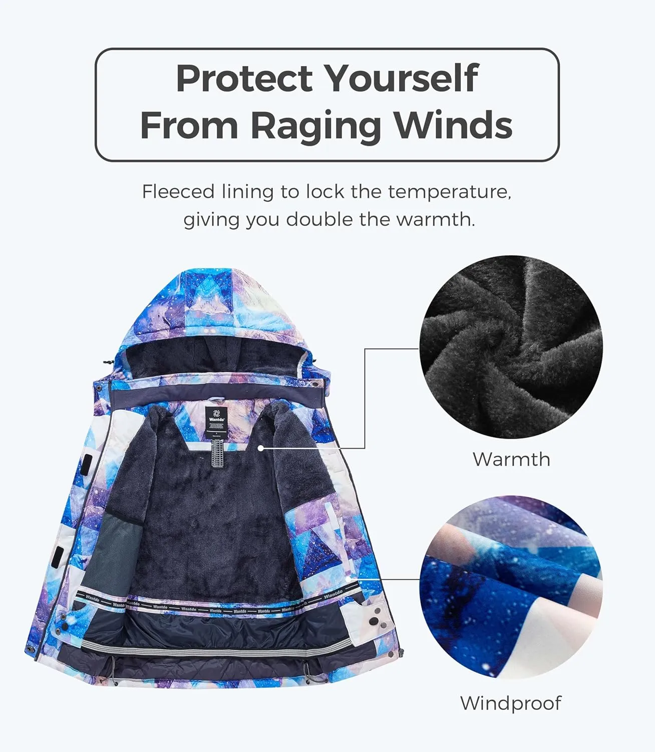 wantdo Women's Waterproof Ski Jacket Mountain Windproof Rain Jacket Winter Warm Snow Coat
