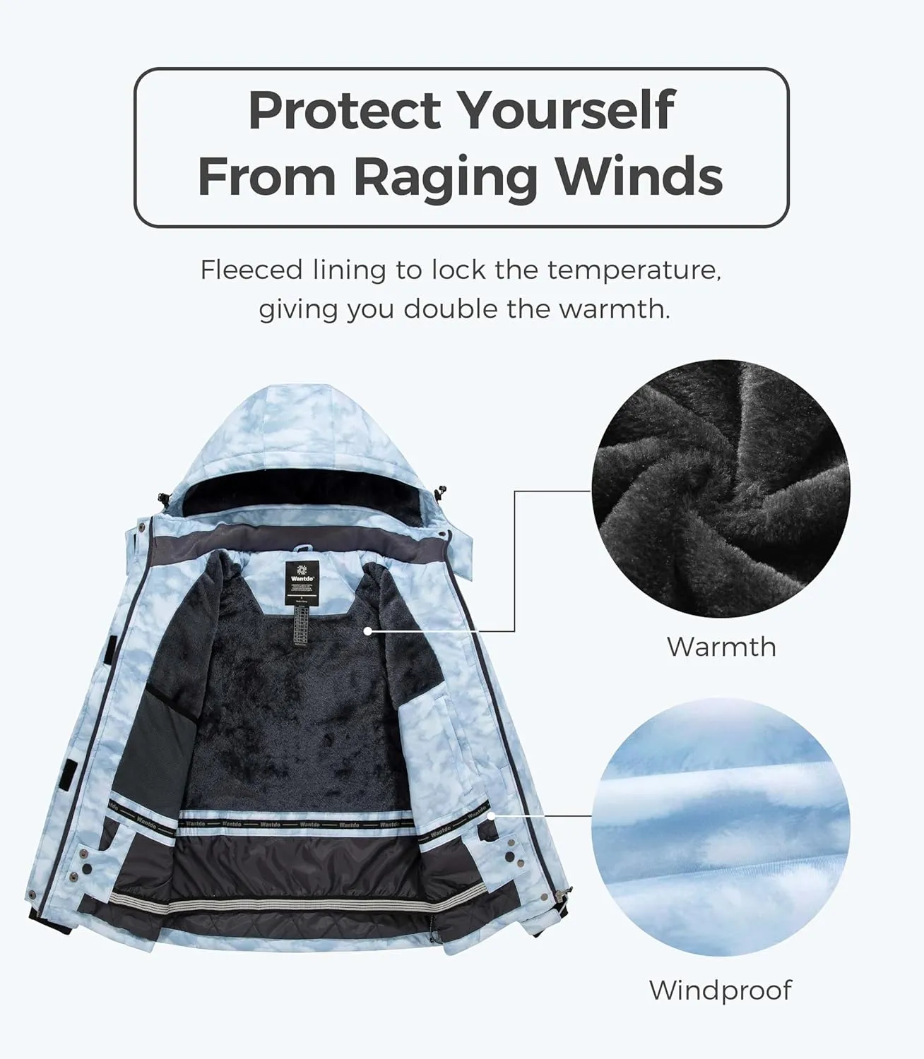 wantdo Women's Waterproof Ski Jacket Mountain Windproof Rain Jacket Winter Warm Snow Coat