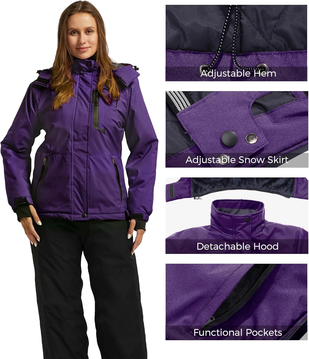 wantdo Women's Waterproof Ski Jacket Mountain Windproof Rain Jacket Winter Warm Snow Coat