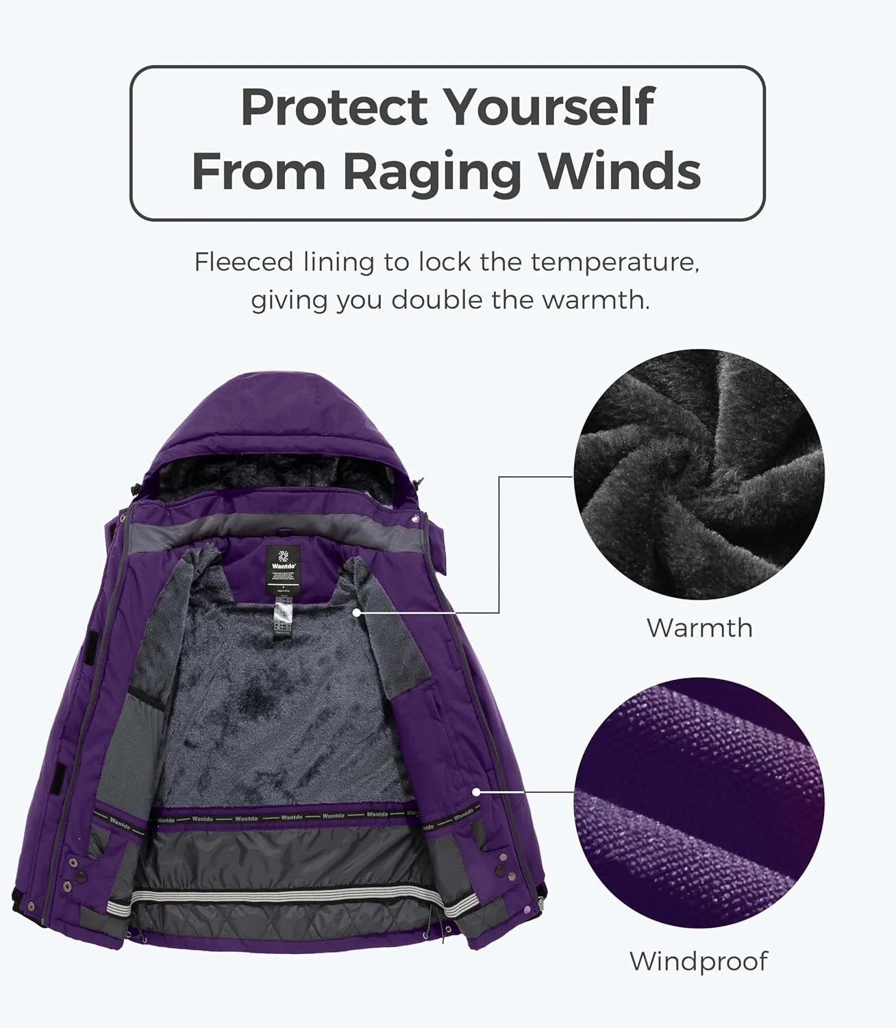 wantdo Women's Waterproof Ski Jacket Mountain Windproof Rain Jacket Winter Warm Snow Coat