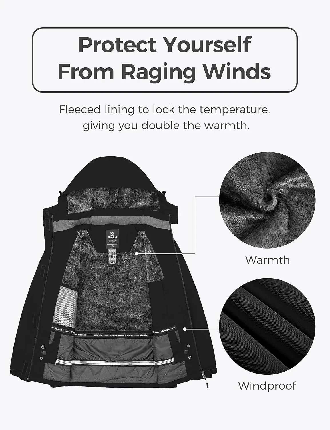 Wantdo Women's Waterproof Ski Jacket Warm Winter Coat Windproof Snow Coats Warm Fleece Raincoat