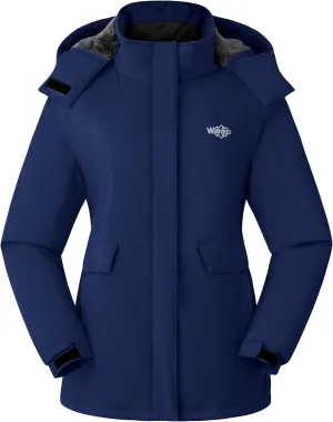Wantdo Women's Waterproof Ski Jacket Warm Winter Coat Windproof Snow Coats Warm Fleece Raincoat