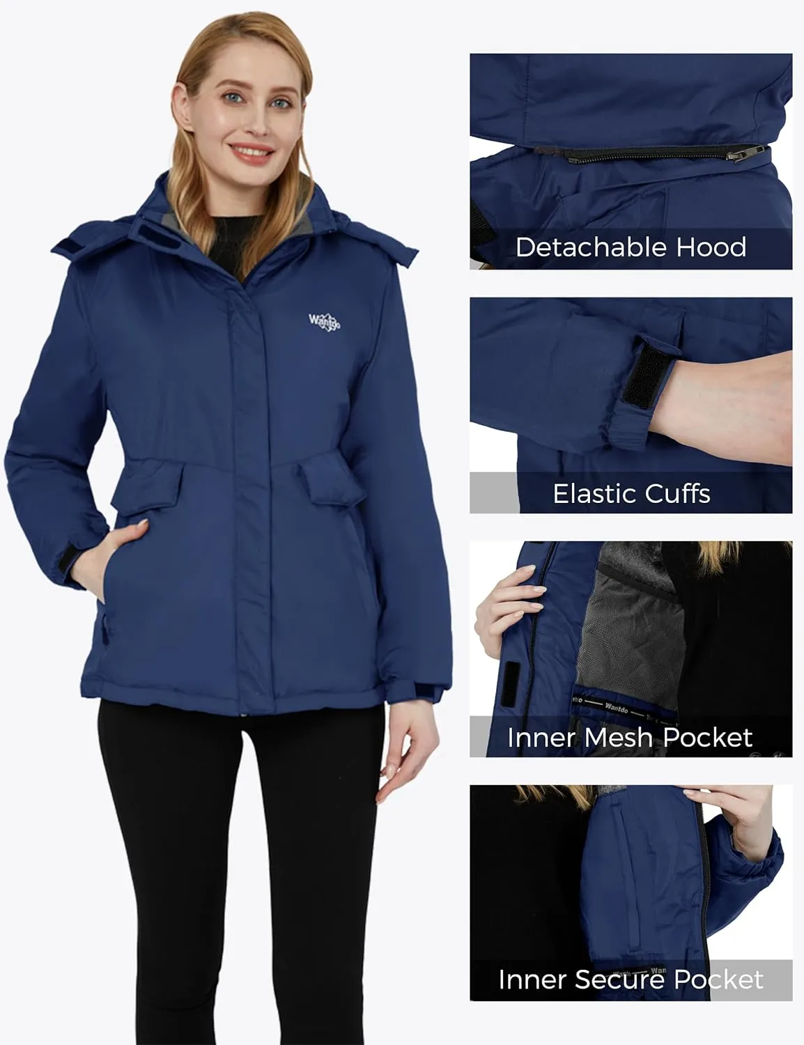 Wantdo Women's Waterproof Ski Jacket Warm Winter Coat Windproof Snow Coats Warm Fleece Raincoat