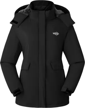 Wantdo Women's Waterproof Ski Jacket Warm Winter Coat Windproof Snow Coats Warm Fleece Raincoat