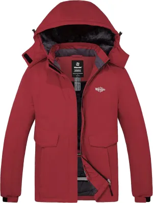 Wantdo Women's Waterproof Ski Jacket Warm Winter Coat Windproof Snow Coats Warm Fleece Raincoat