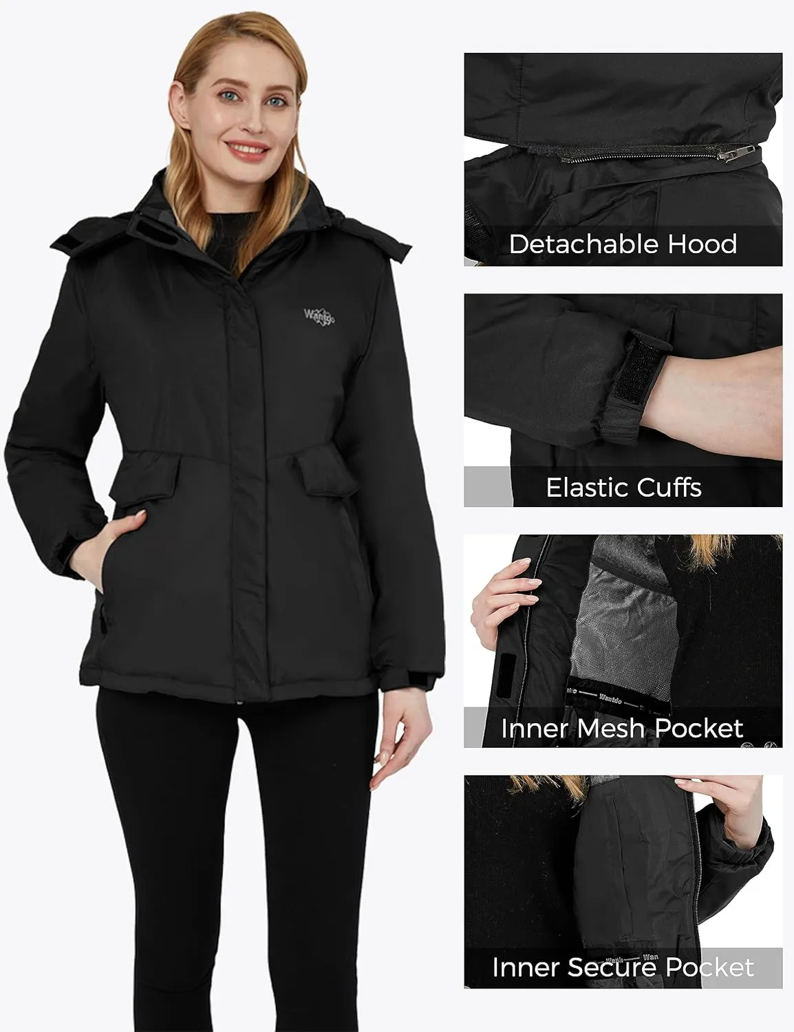 Wantdo Women's Waterproof Ski Jacket Warm Winter Coat Windproof Snow Coats Warm Fleece Raincoat