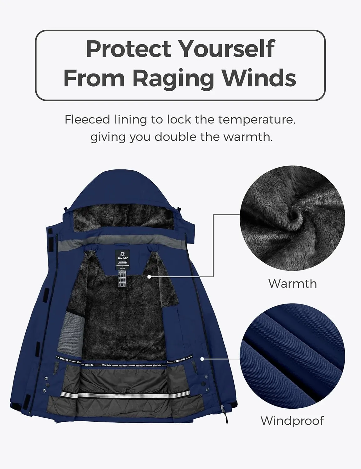 Wantdo Women's Waterproof Ski Jacket Warm Winter Coat Windproof Snow Coats Warm Fleece Raincoat