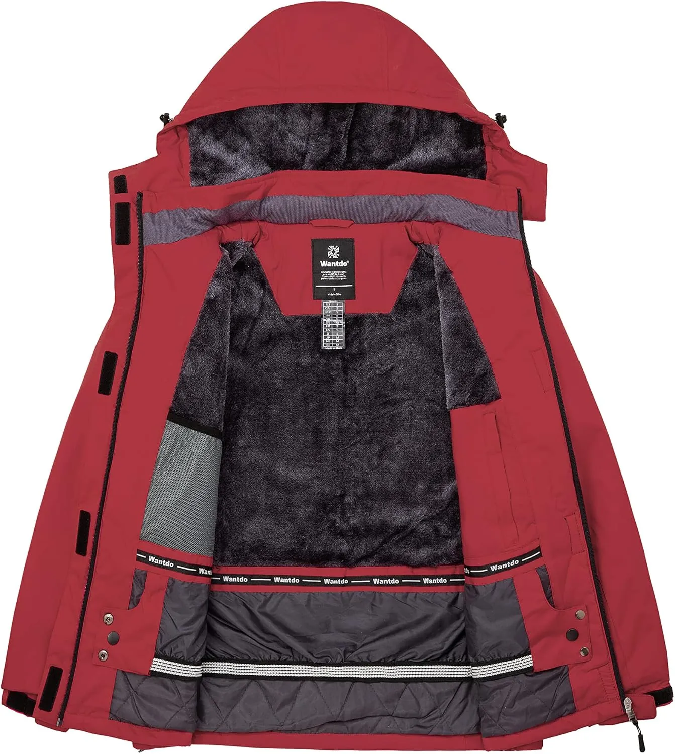 Wantdo Women's Waterproof Ski Jacket Warm Winter Coat Windproof Snow Coats Warm Fleece Raincoat