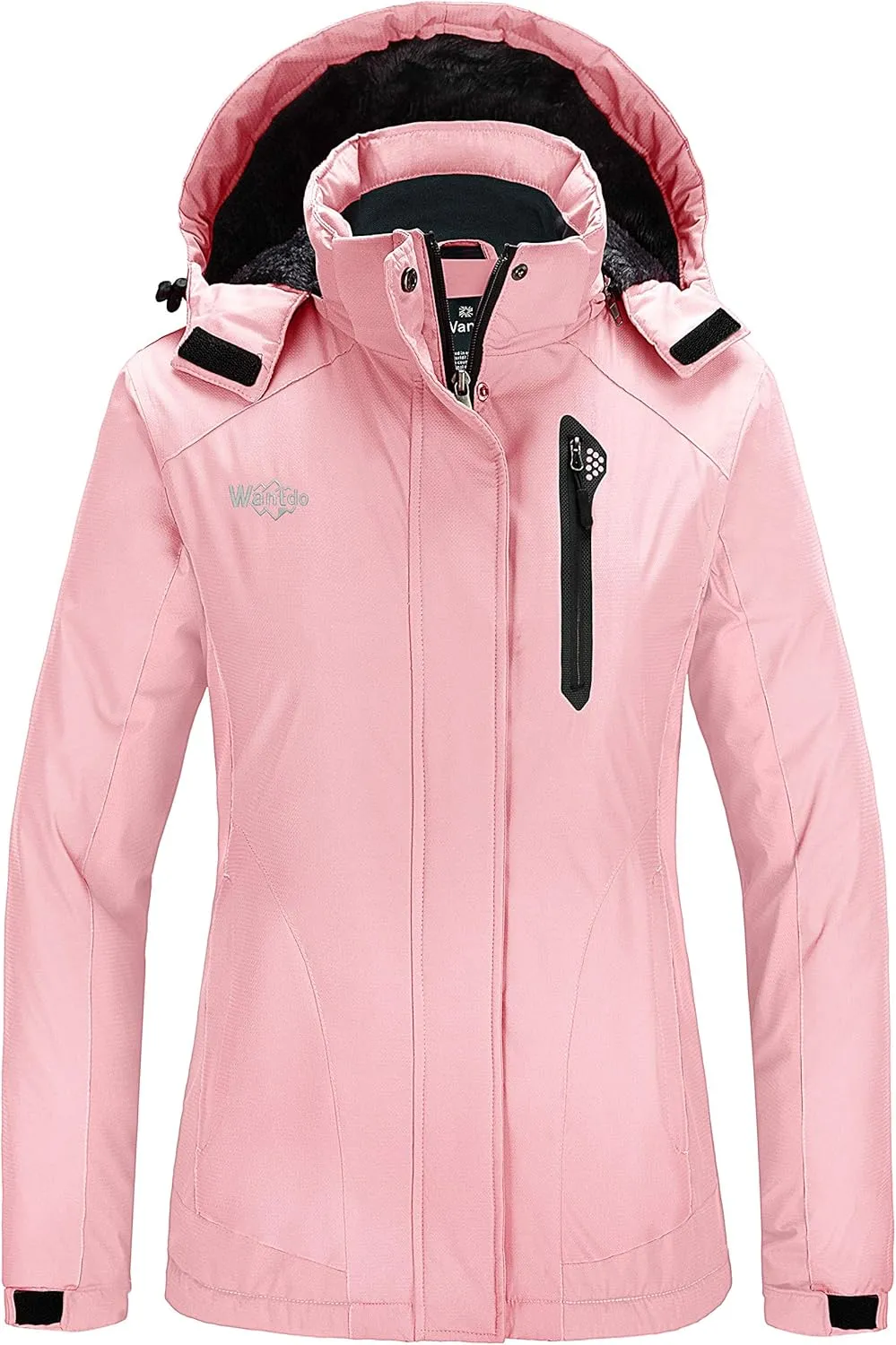 Wantdo Women's Waterproof Ski Jacket Warm Winter Coats Windproof Fleece Rain Jackets Outdoor Outwear