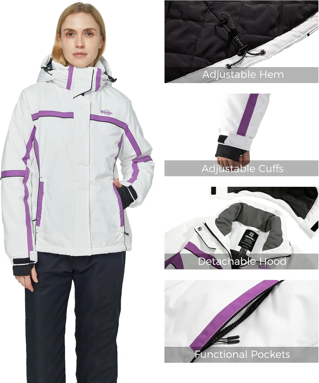 wantdo Women's Waterproof Ski Jacket Warm Winter Snow Coat Windproof Snowboarding Jackets Insulated Parka