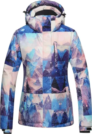 Wantdo Women's Waterproof Ski Jacket Windproof Print Fully Taped Seams Snow Coat Warm Winter Windbreaker