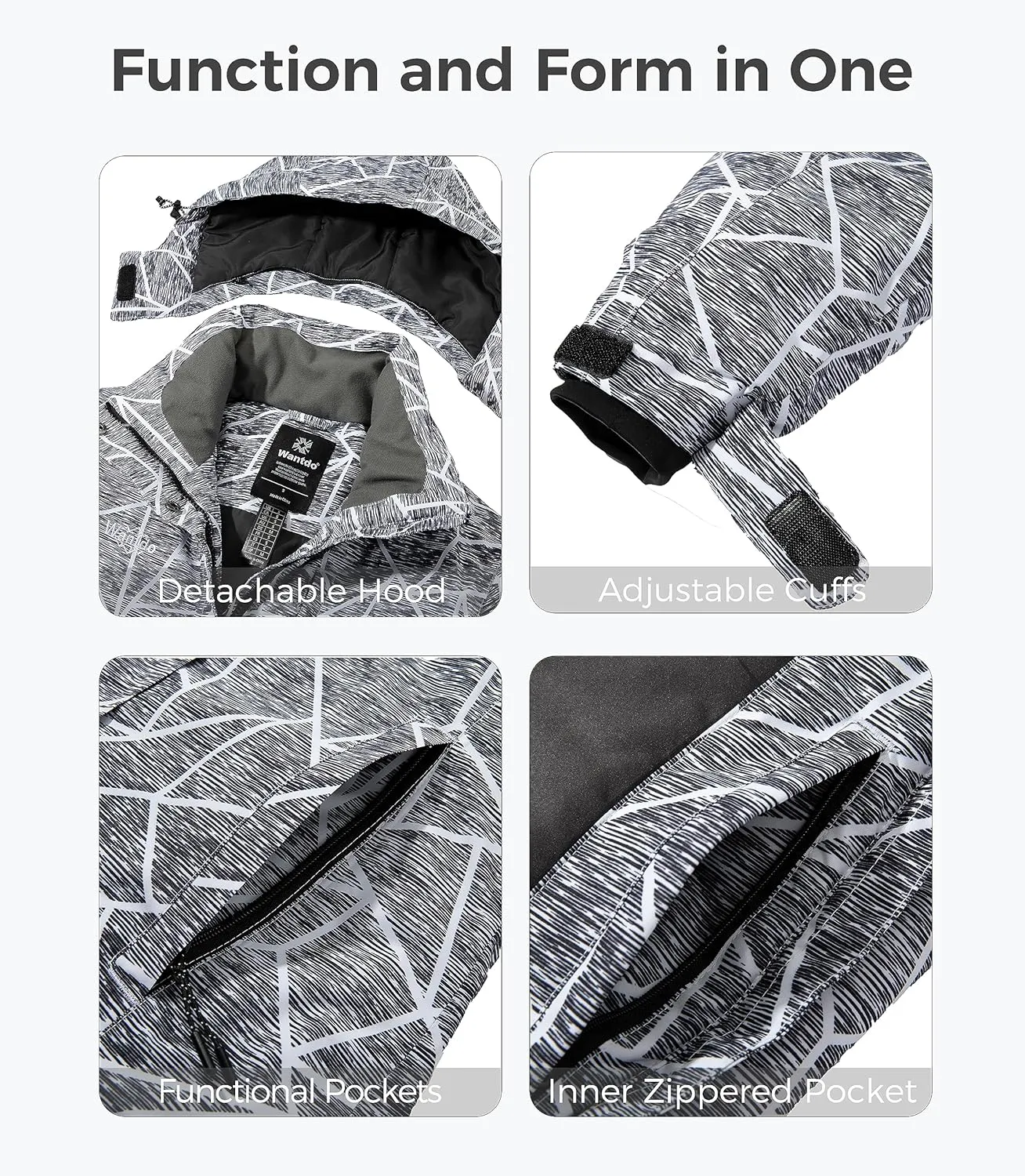 Wantdo Women's Waterproof Ski Jacket Windproof Print Fully Taped Seams Snow Coat Warm Winter Windbreaker