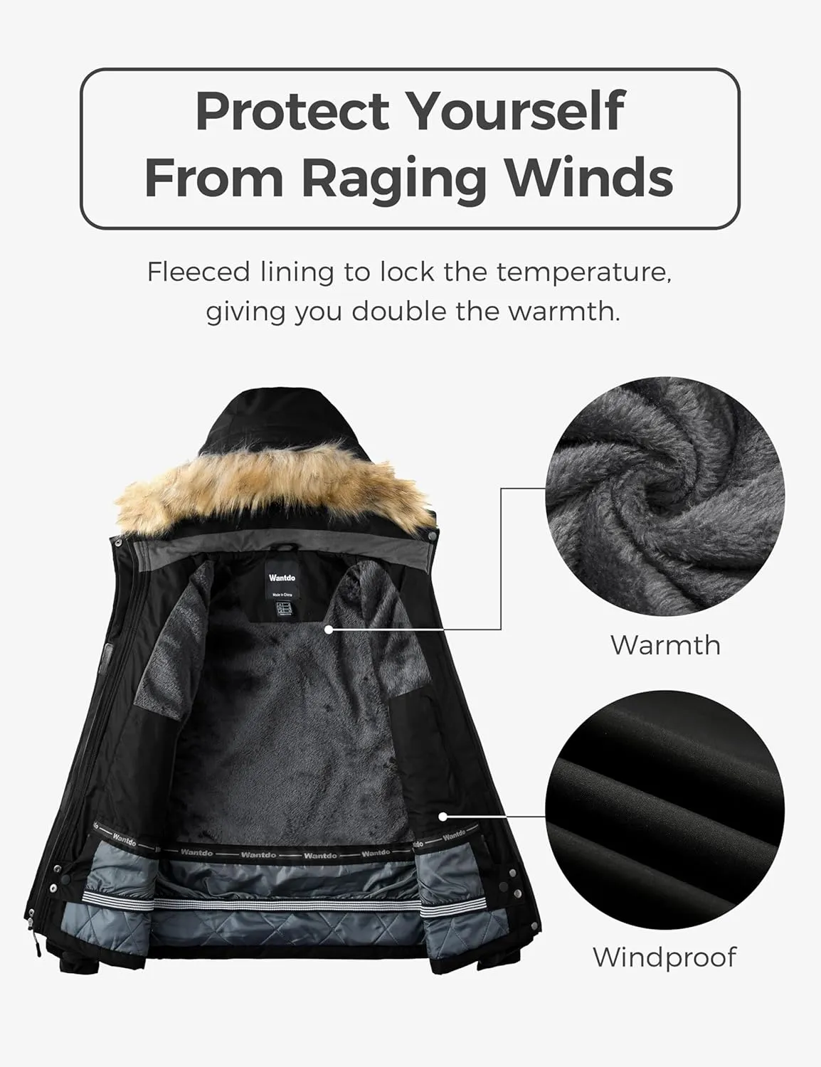 Wantdo Women's Waterproof Ski Jacket Windproof Winter Snow Coat Mountain Snowboarding Jackets Outdoor Fleece Parka