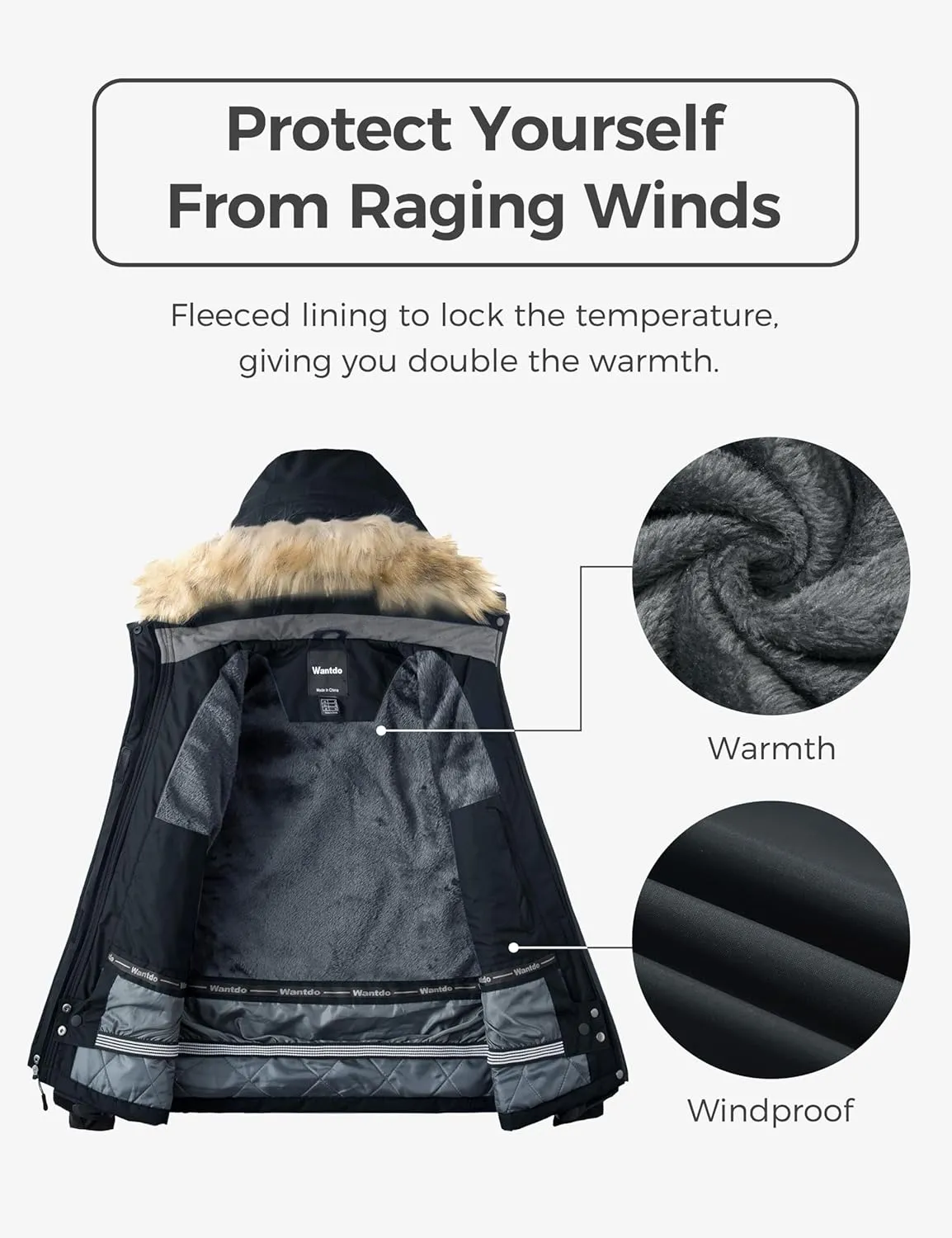 Wantdo Women's Waterproof Ski Jacket Windproof Winter Snow Coat Mountain Snowboarding Jackets Outdoor Fleece Parka