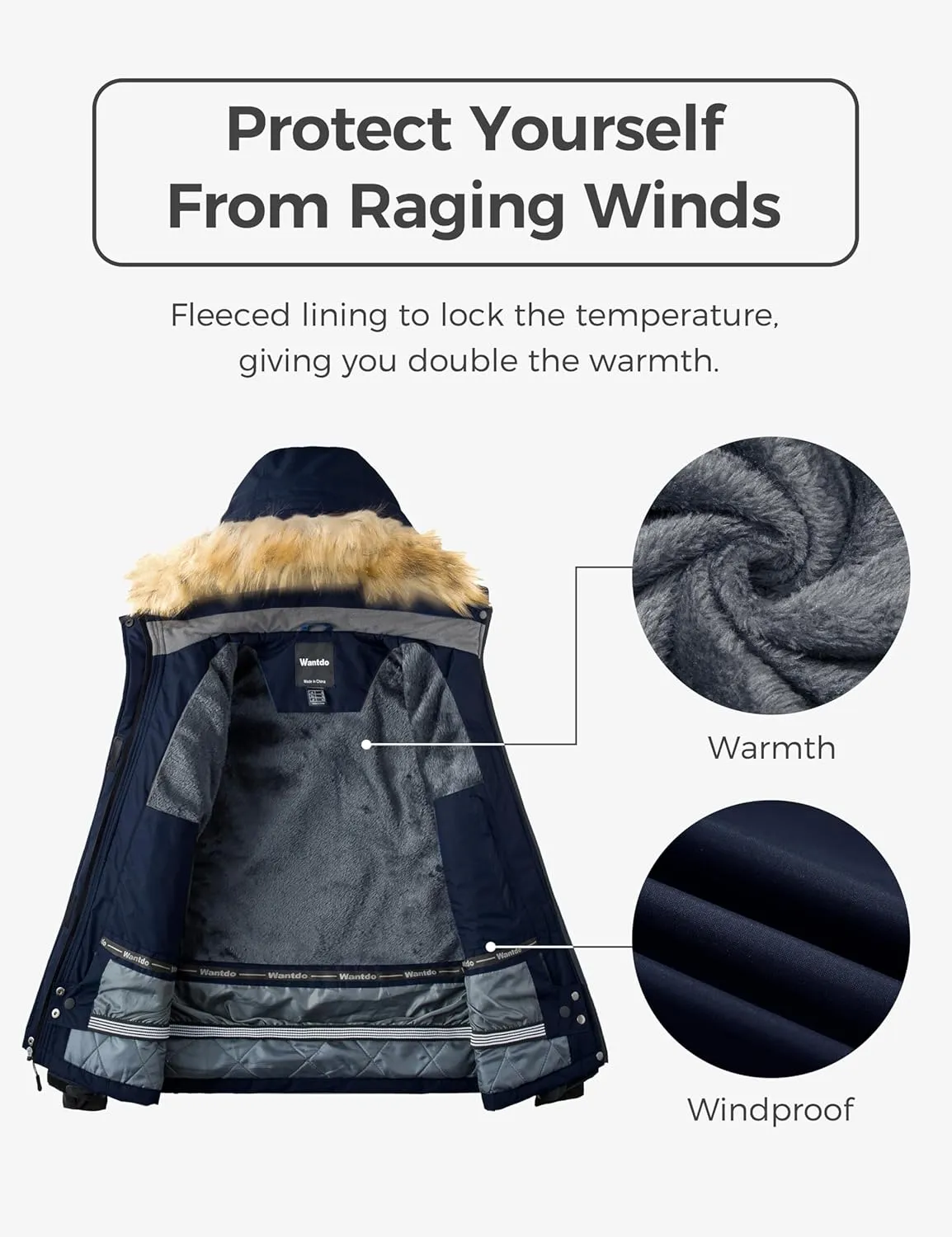 Wantdo Women's Waterproof Ski Jacket Windproof Winter Snow Coat Mountain Snowboarding Jackets Outdoor Fleece Parka