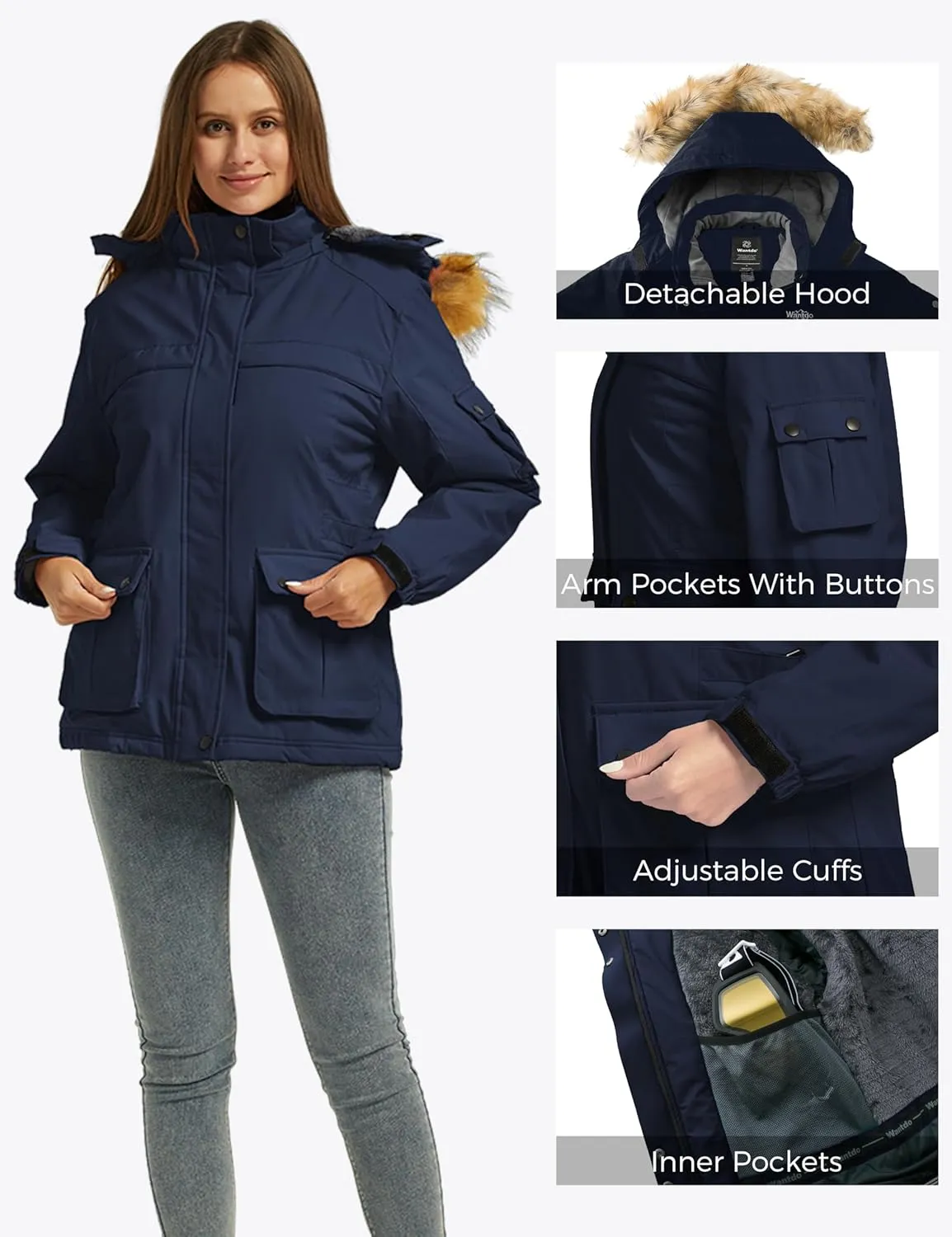 Wantdo Women's Waterproof Ski Jacket Windproof Winter Snow Coat Mountain Snowboarding Jackets Outdoor Fleece Parka