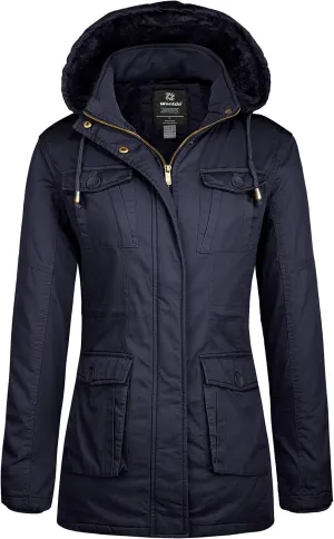 wantdo Women's Winter Parka Coat Sherpa Lined Warm Cotton Jacket with Removable Hood