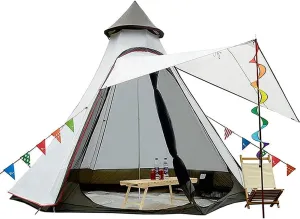 Waterproof Camping Pyramid Teepee Tent Adult Tipi Tent Waterproof Double Layers Indian Tent Yurt Tent Tower Post Bell Tent for Outdoor Family Trip Beautiful Scenery Hopeful