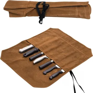 Waxed Canvas Knife Roll Bag,Portable Knife Cultery Carrier,Professional Chef Knife Case,Waterproof Knife Roll Storage Bag with 8 Slots,Holds 8 inch Kitchen Knives for Camping or Working