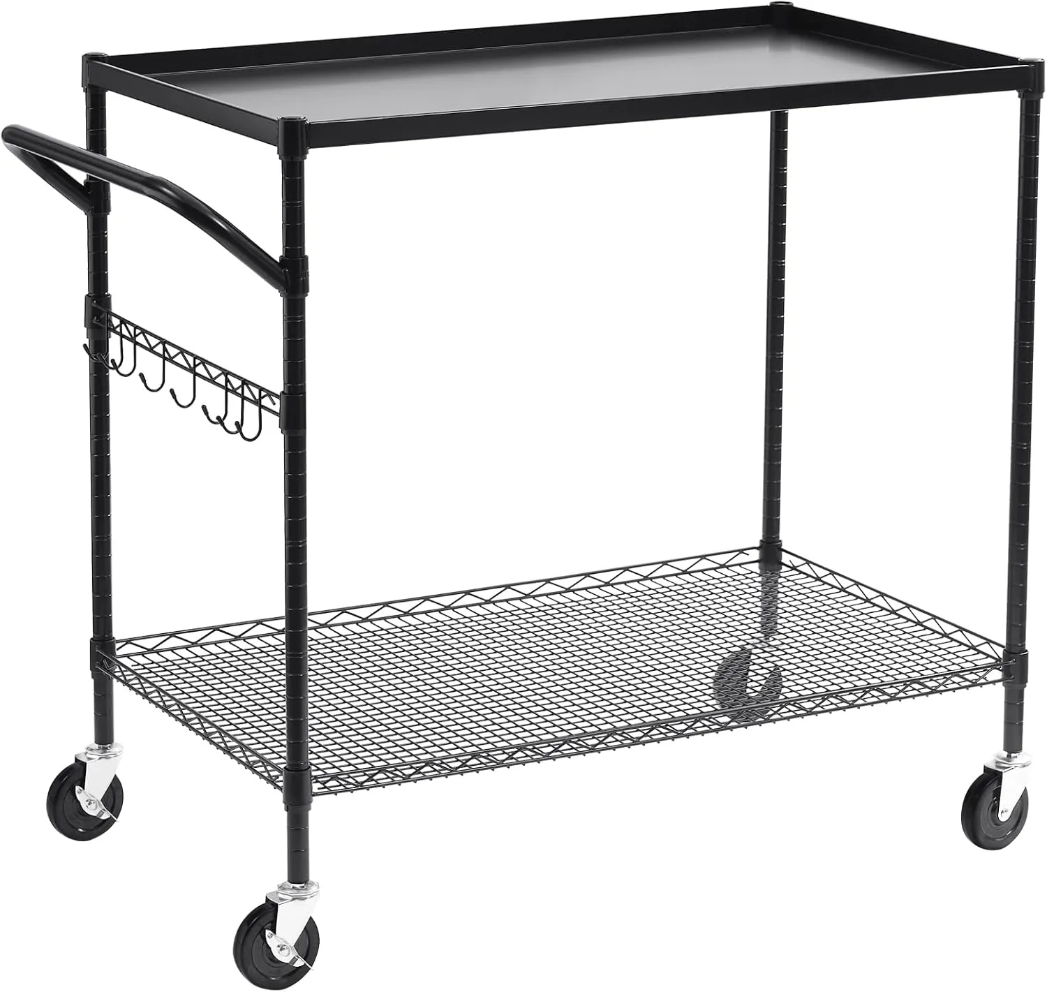 WDT 2-Tier Utility Cart with Wheels, Metal Cart with 1000LBS Capacity, NSF Heavy Duty Rolling Cart, Commercial Grade Serving Tool Storage Carts for Warehouse Garage Kitchen, 24"D x 40"W x 39"H, Black